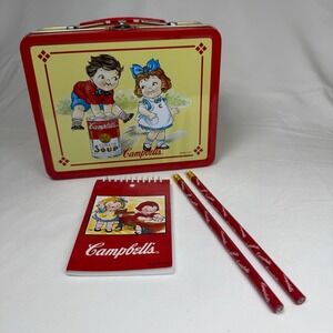 VTG. 1998 Campbell's Soup Kids Tomato Soup Metal Lunch Box Notepad pen‎